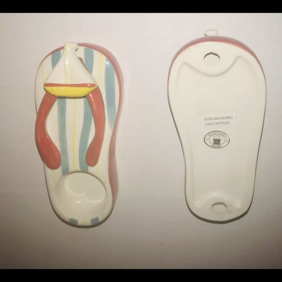New Two Porcelain Candle Holders Flip Flop Shape Nantucket Home - Picture 7 of 12